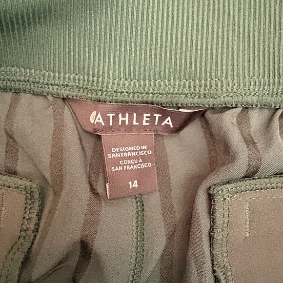 NEW! Athleta Brooklyn Dark Green Gloss Stripe Ankle Pants - Picture 2 of 11